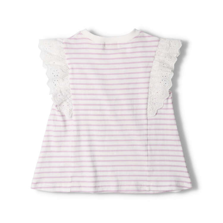 [Online only] Short-sleeved striped T-shirt with lace