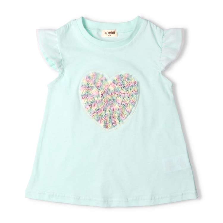 [Online only] 3D rainbow heart sleeve frill T-shirt
