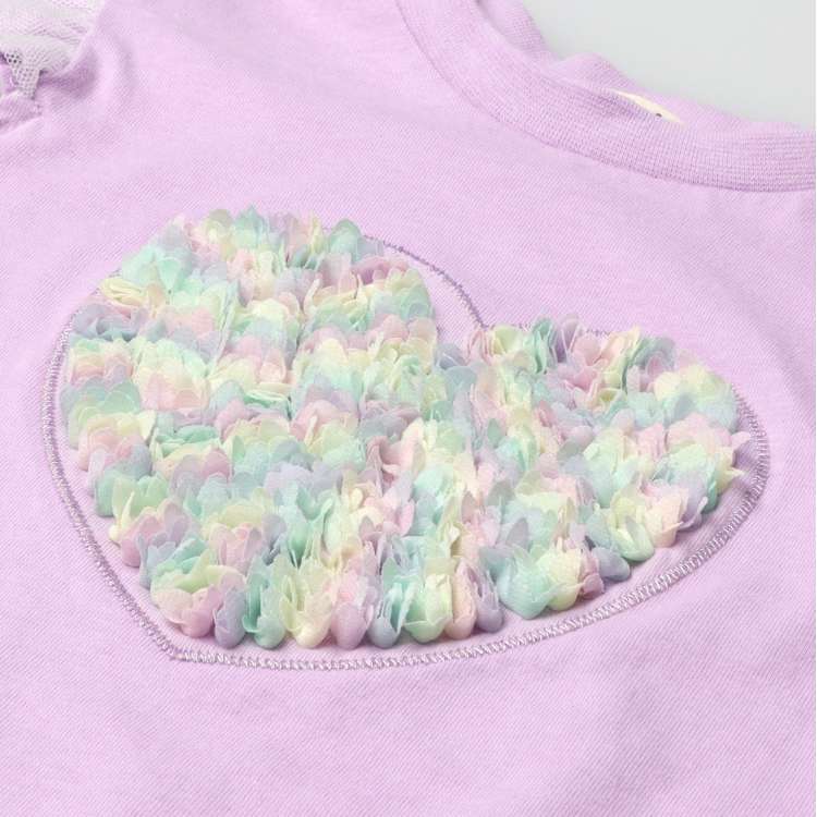 [Online only] 3D rainbow heart sleeve frill T-shirt