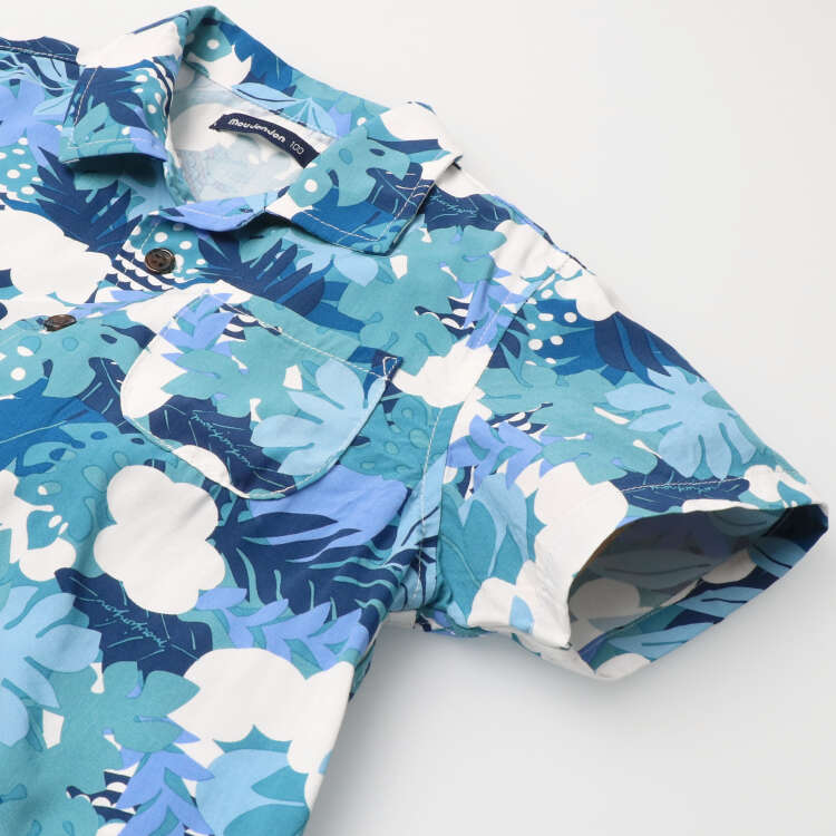 Botanical print rayon short sleeve shirt