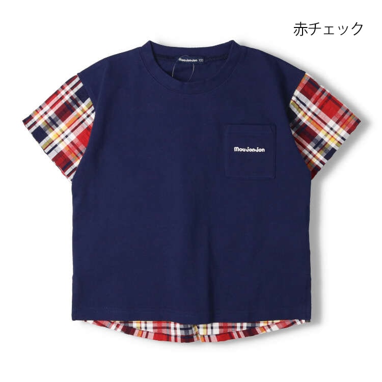 Madras check soccer switching short sleeve T-shirt