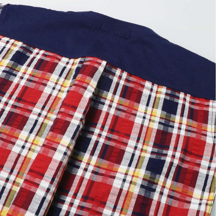 Madras check soccer switching short sleeve T-shirt