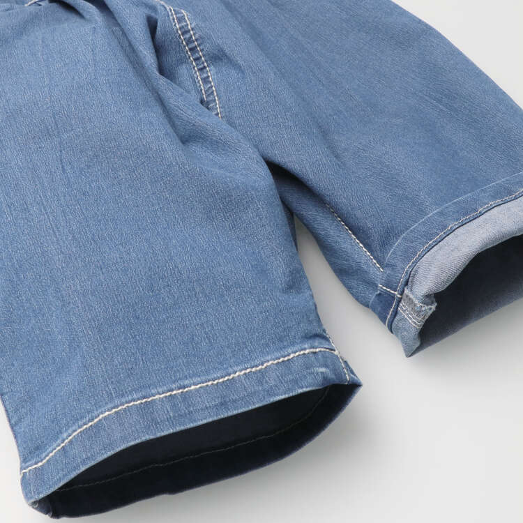 Stretch denim 6/4 length tuck shorts