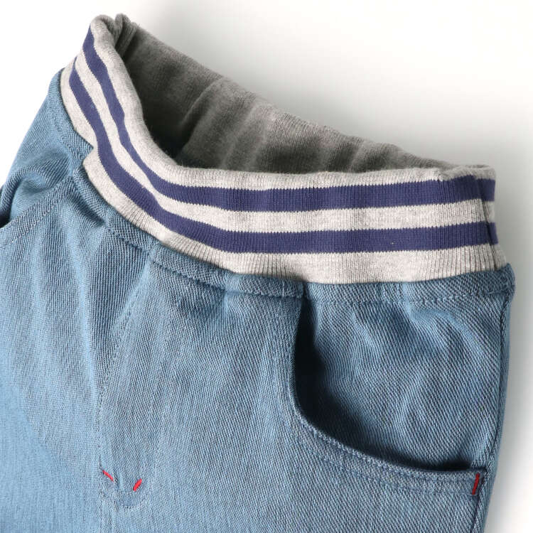 Waist rib denim knit 6/4 length shorts