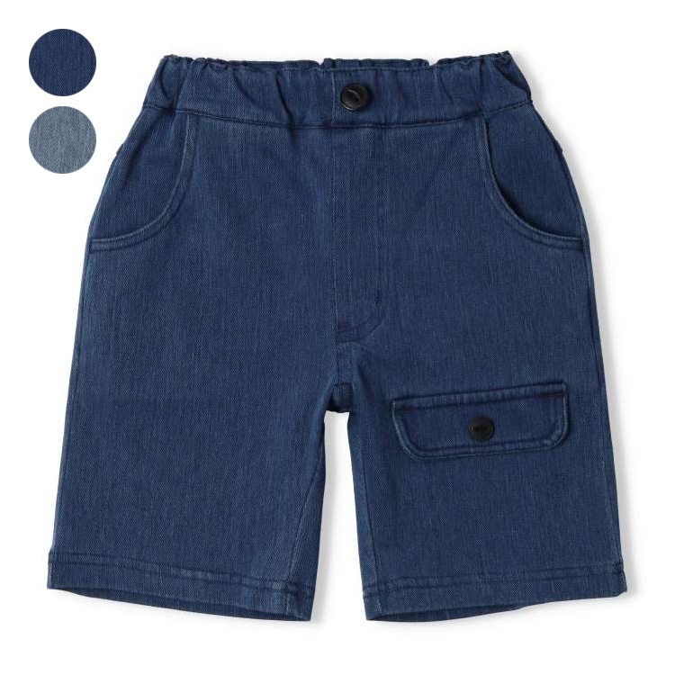 Flapped denim knit half length shorts (blue, 110cm)