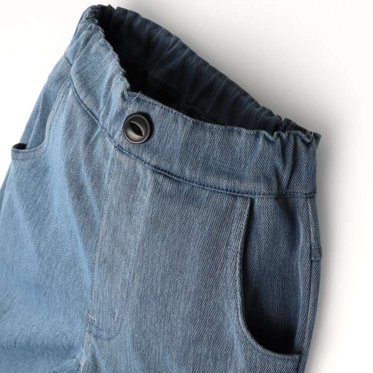 Flap-attached denim knit shorts
