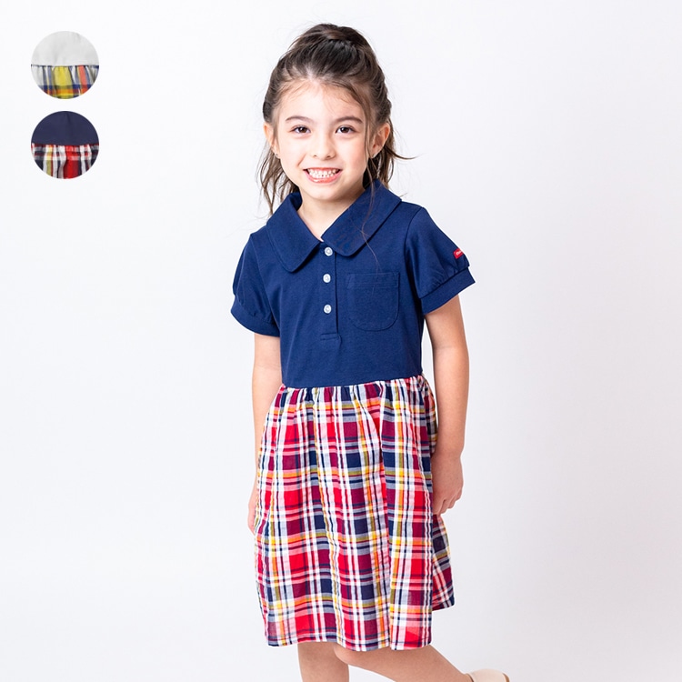 Madras check soccer switching dress (red check, 120cm)