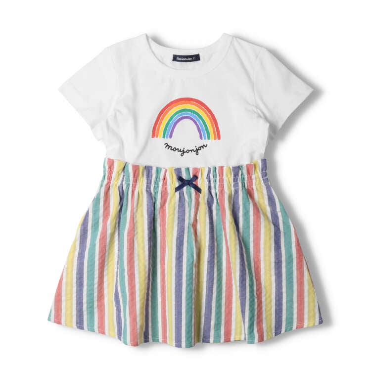 Rainbow print switching short sleeve dress
