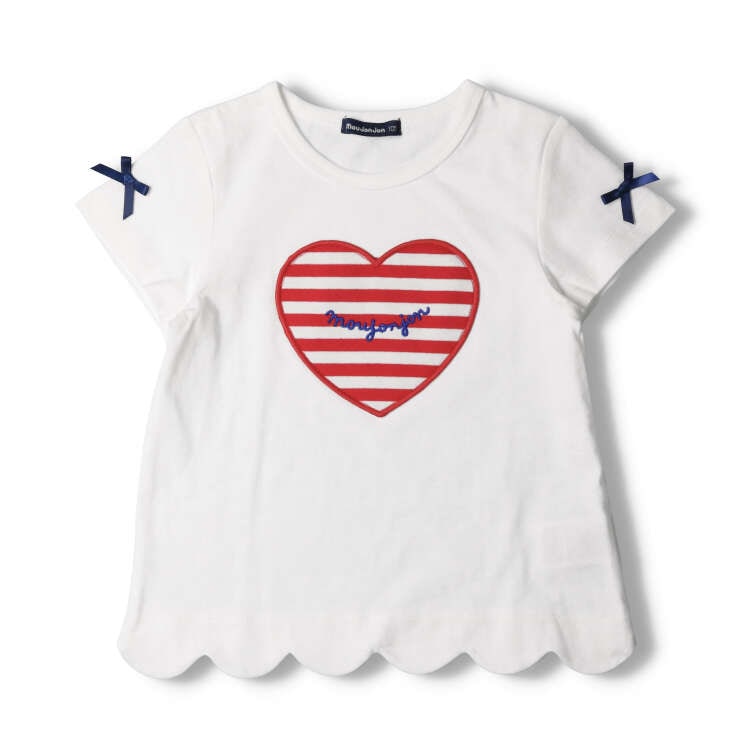 Border heart scallop short sleeve T-shirt