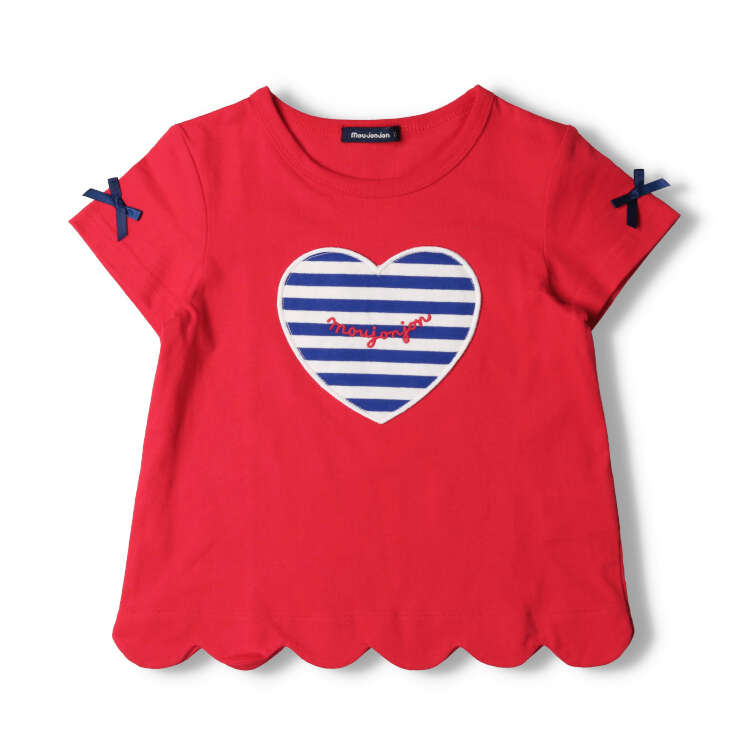 Border heart scallop short sleeve T-shirt