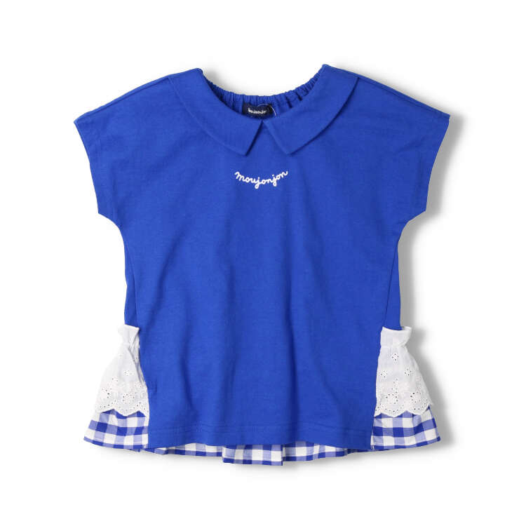 Short-sleeved tunic T-shirt with frilled collar