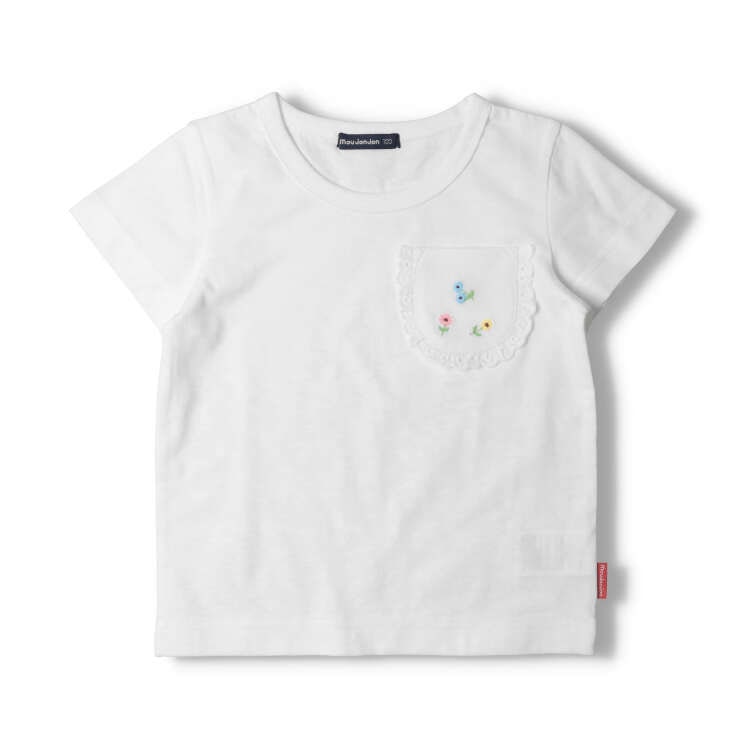 Floral embroidered pocket short sleeve T-shirt