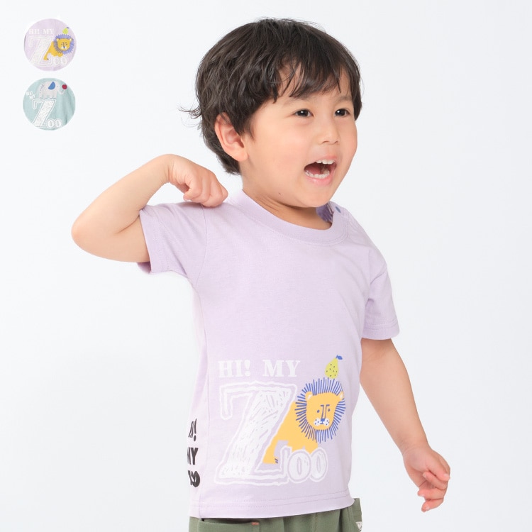 【HI！MY ZOO】ライオン・ゾウプリント半袖Tシャツ(パープル, 130cm)
