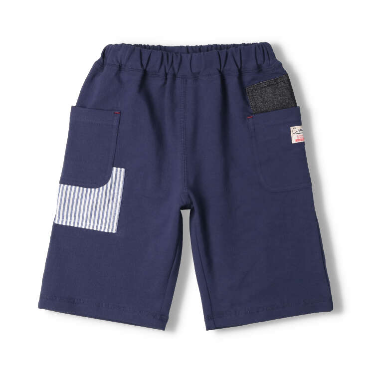6/4 length cut-and-sew shorts with fabric patch