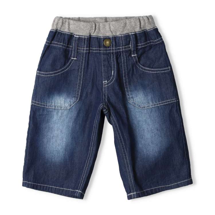 Waist rib 6/8 length denim shorts (con, 130cm)