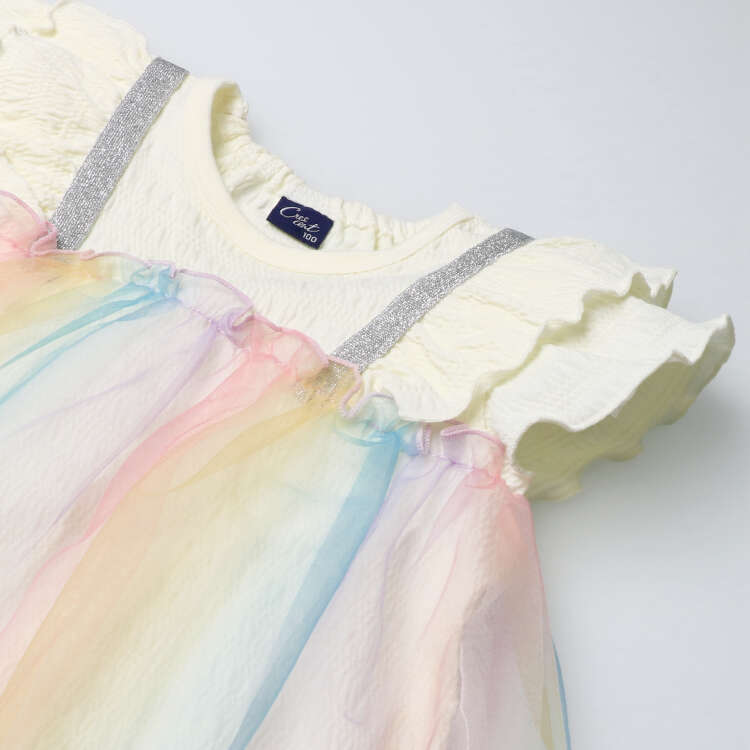 Rainbow tulle short sleeve dress