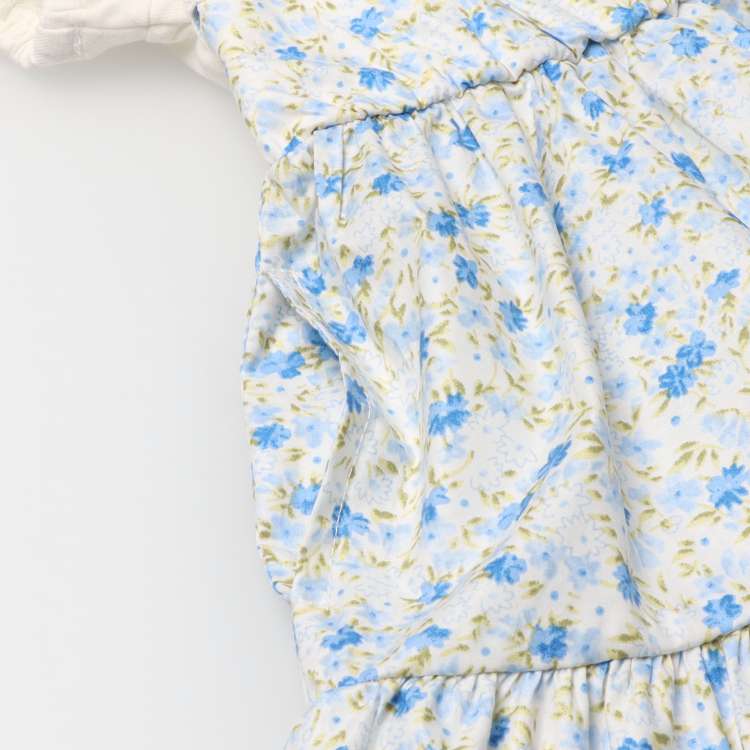 花卉图案吊带衫叠层短袖连衣裙
