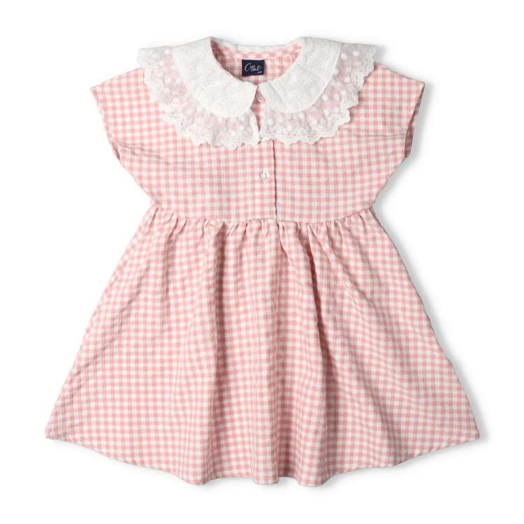 Gingham check collar lace dress