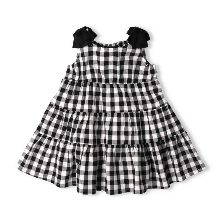 Gingham check striped tiered dress