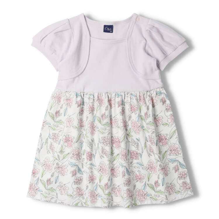 Cardigan layered floral print short sleeve dress