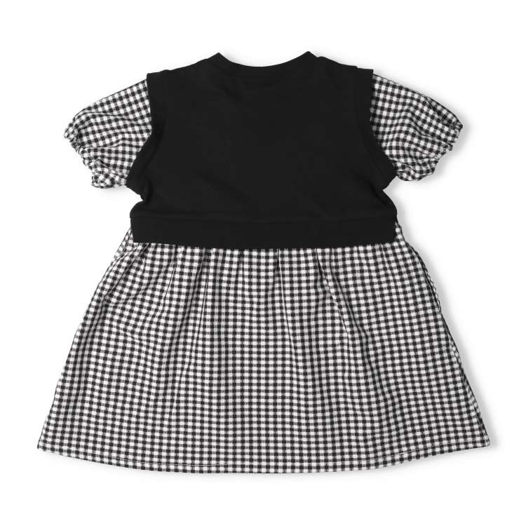Check and stripe pattern layered short sleeve dress