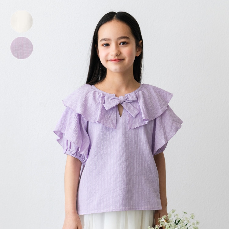 Chiffon frill short-sleeved T-shirt (lavender, 90cm)