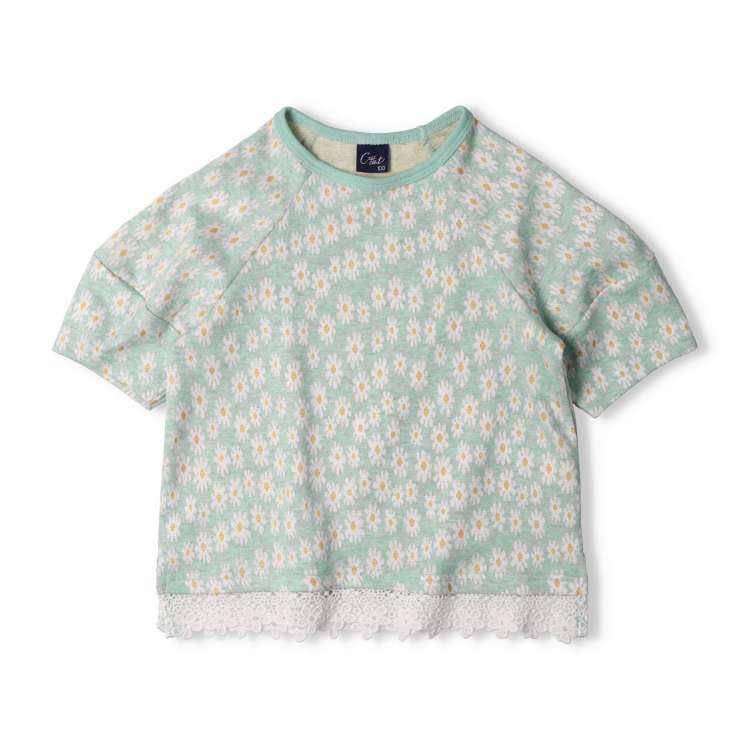 Floral jacquard lantern sleeve short-sleeved T-shirt