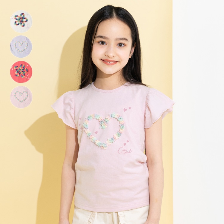 Rainbow 3D motif short-sleeved T-shirt (pink, 130cm)