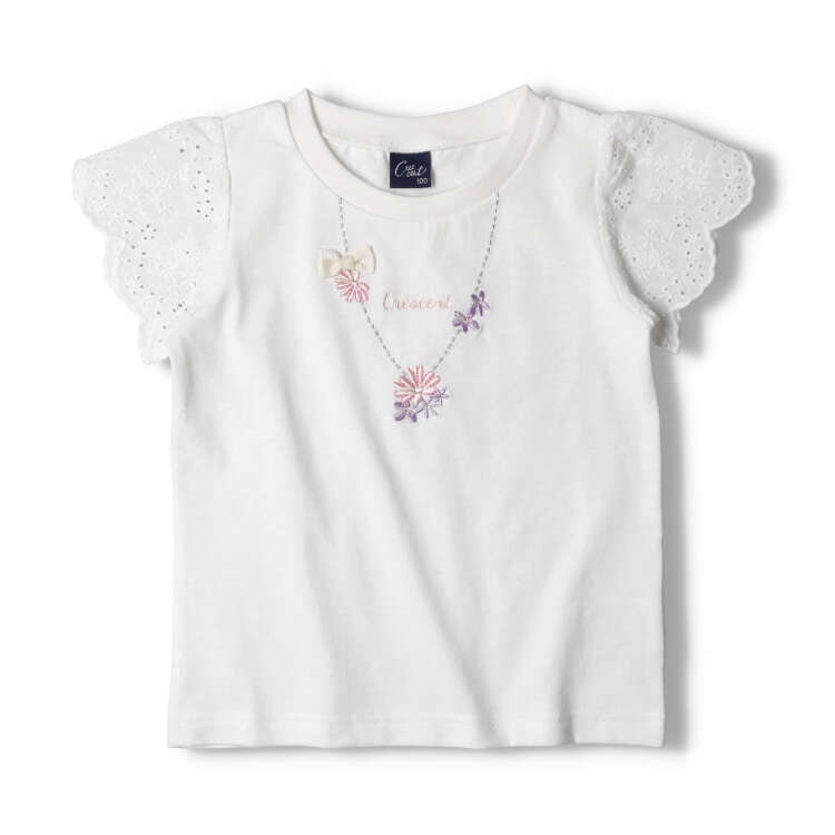 绣花袖蕾丝短袖T恤