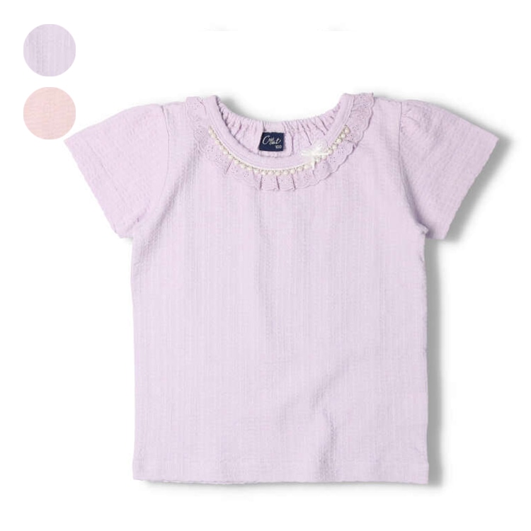 珍珠图案短袖T恤（淡紫色，130cm）