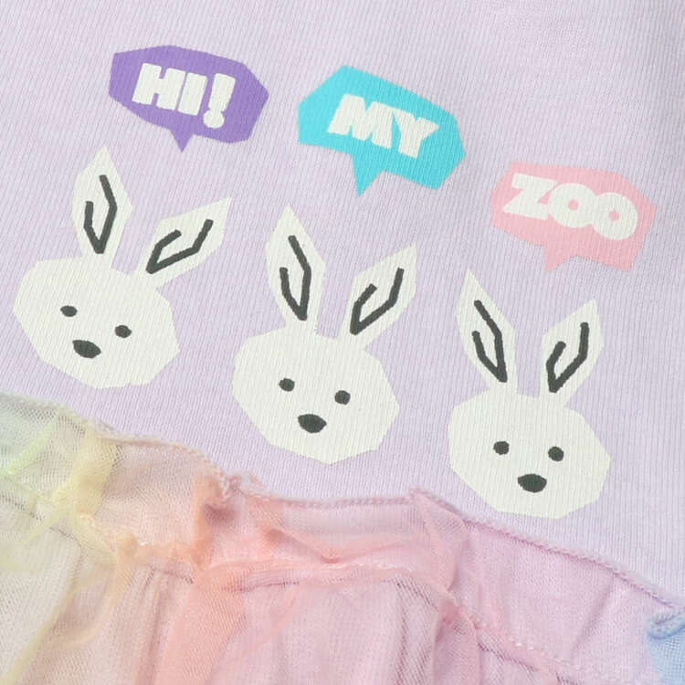 【HI！MY ZOO】動物プリントチュール切替半袖Tシャツ