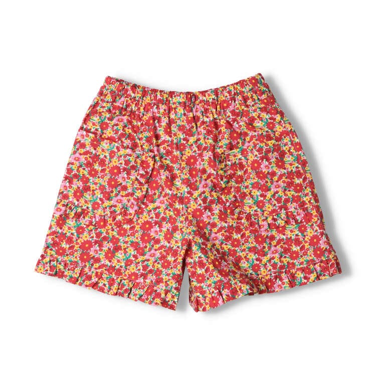 Floral and plain frilled 3/4 length shorts