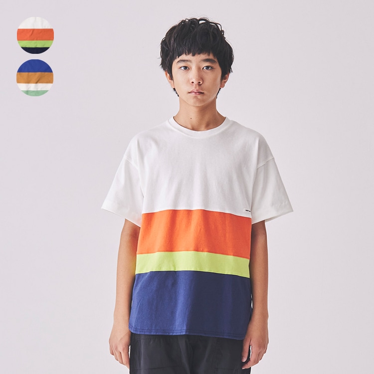 Color-blocked short-sleeved T-shirt (140cm-160cm) (Blue, 150cm)