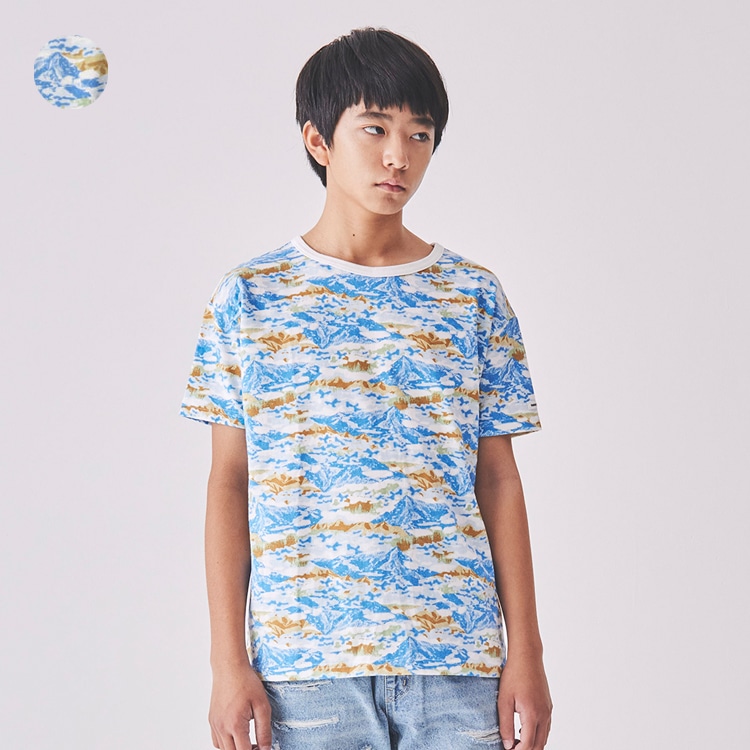满身图案短袖T恤（140cm-160cm）（蓝色，140cm）