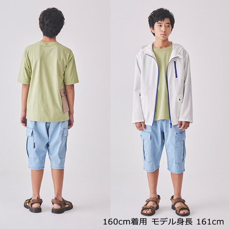 Stretch denim 6/4 length shorts (140cm-160cm)
