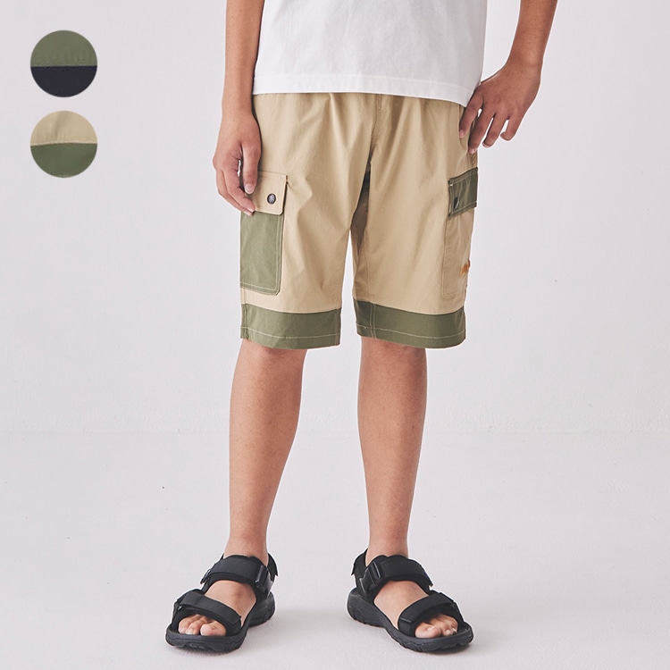 Bicolor nylon 5/8 length shorts (140cm-160cm) (khaki, 150cm)
