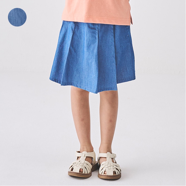 浅色牛仔百褶裙裤（蓝色，130cm）
