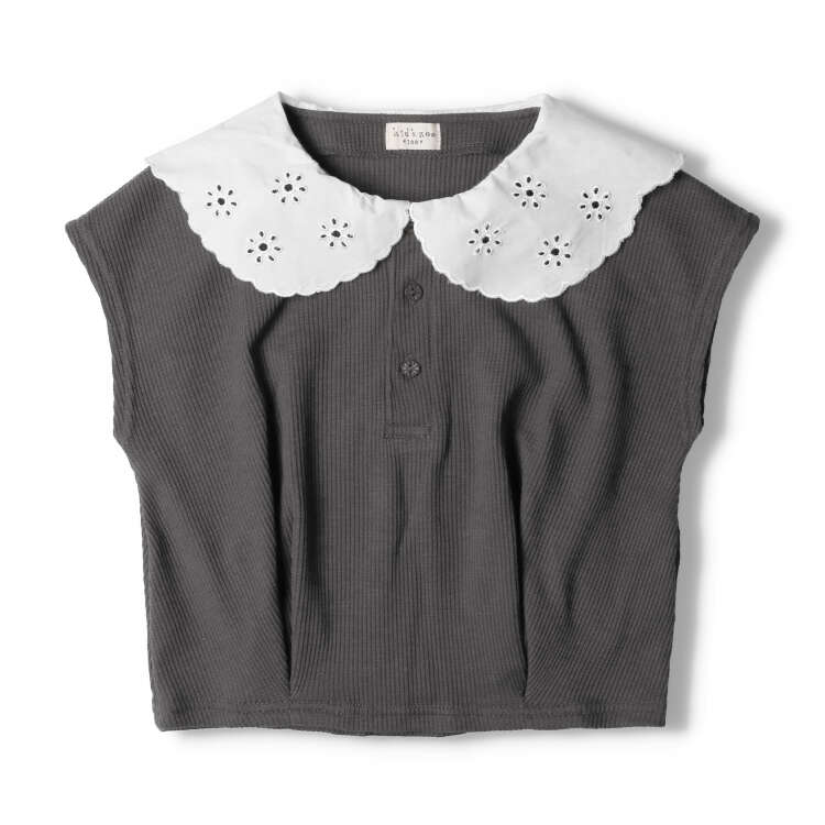 Waffle T-shirt with lace collar (80cm-130cm)