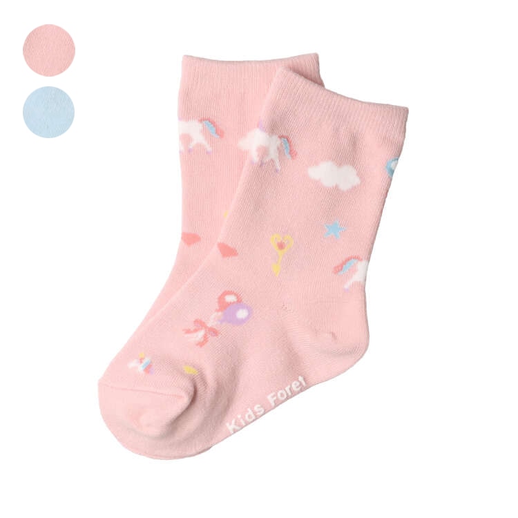 獨角獸圖案圓筒襪/中筒襪（粉色，17cm）