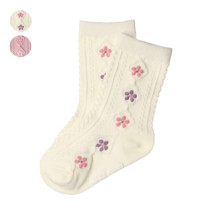 花浮針織圓襪（米白色，17cm）