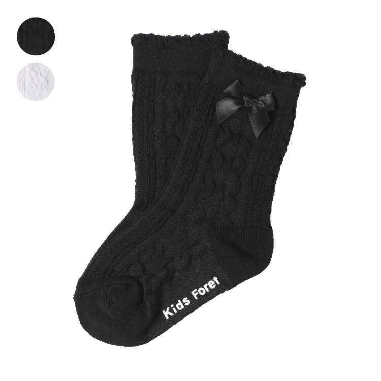絲帶漂浮圓領襪（黑色，17 公分）