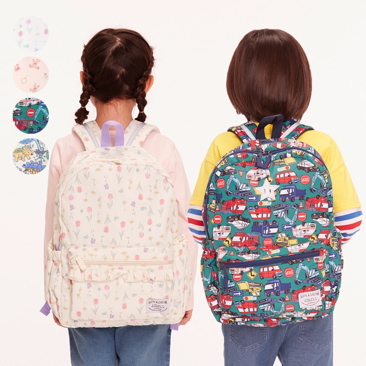Floral pattern/bear/working car/dinosaur water-repellent bonding backpack (pink bear, L)