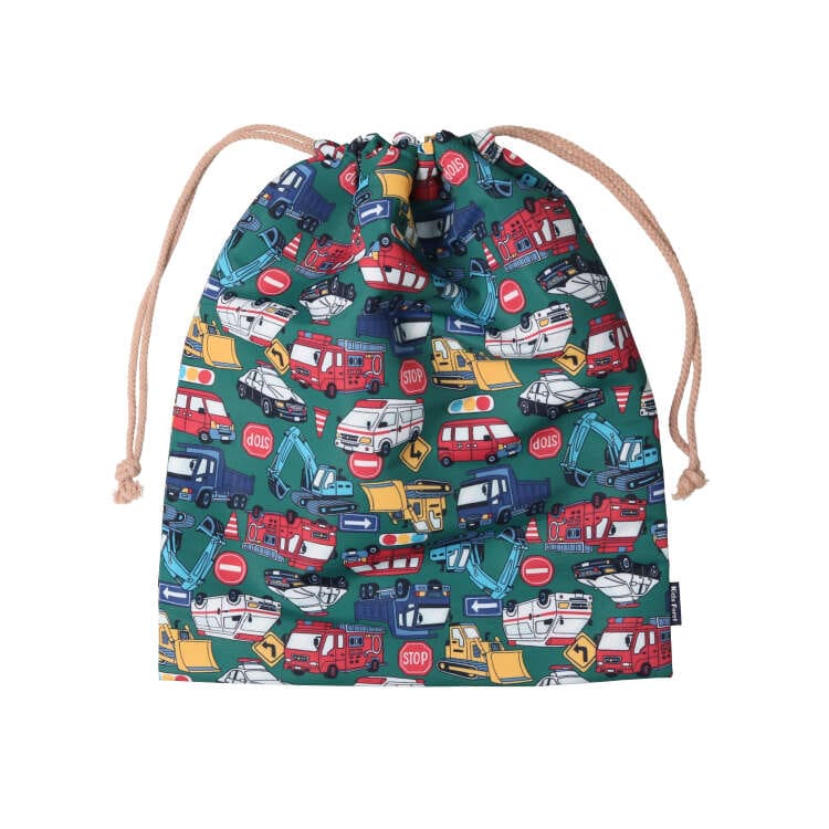 Working car/Dinosaur pattern drawstring bag/Kinchaku bag [L]