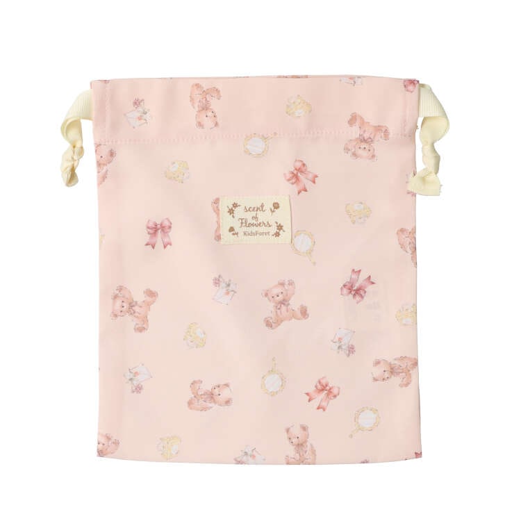 Flower/Bear pattern drawstring bag/Kinchaku bag [S]