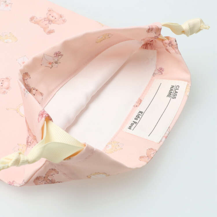 Flower/Bear pattern drawstring bag/Kinchaku bag [S]