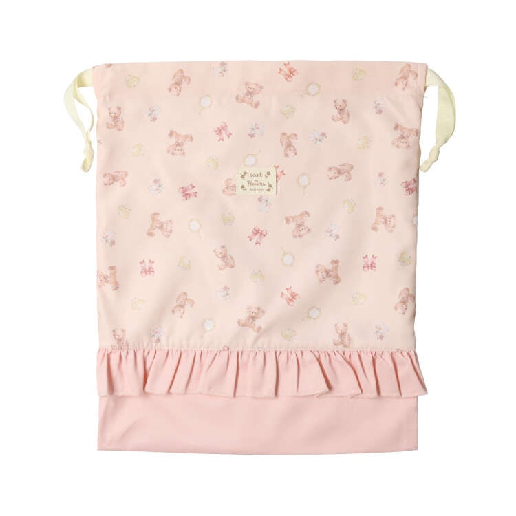 Flower/Bear pattern drawstring bag/Kinchaku bag [L]