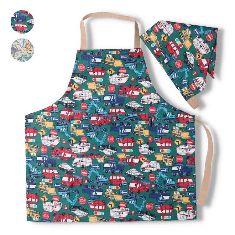 Working car/dinosaur all over pattern apron