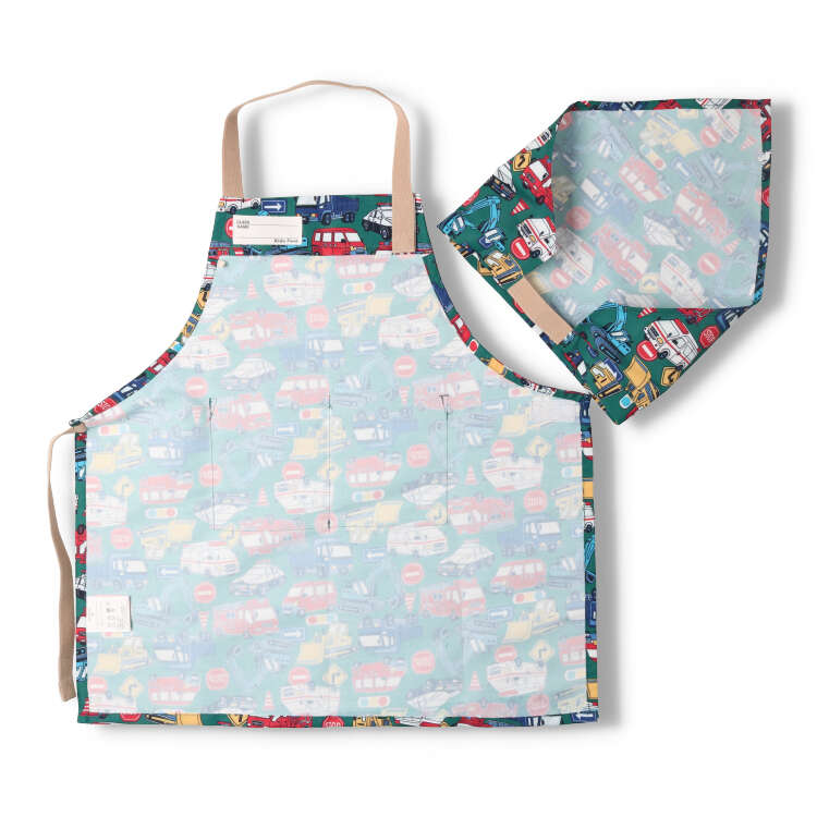 Working car/dinosaur all over pattern apron