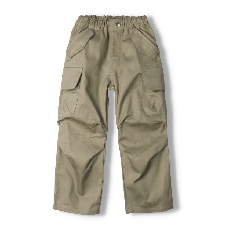 Plain twill cargo long pants (90cm-130cm)