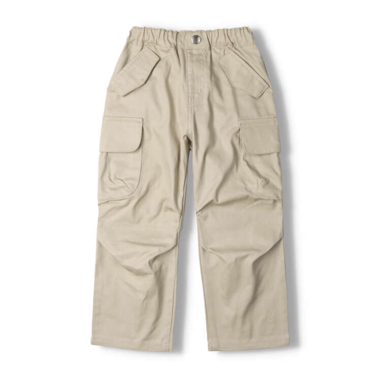 Plain twill cargo long pants (90cm-130cm)